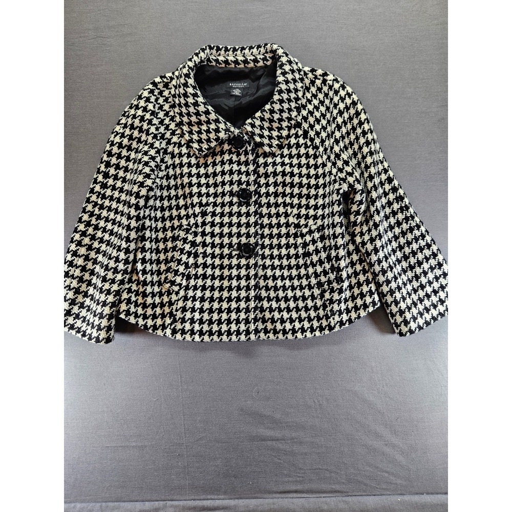 Rafaella Petites Houndstooth Wool Blend Jacket Black White Cropped Blazer 14P